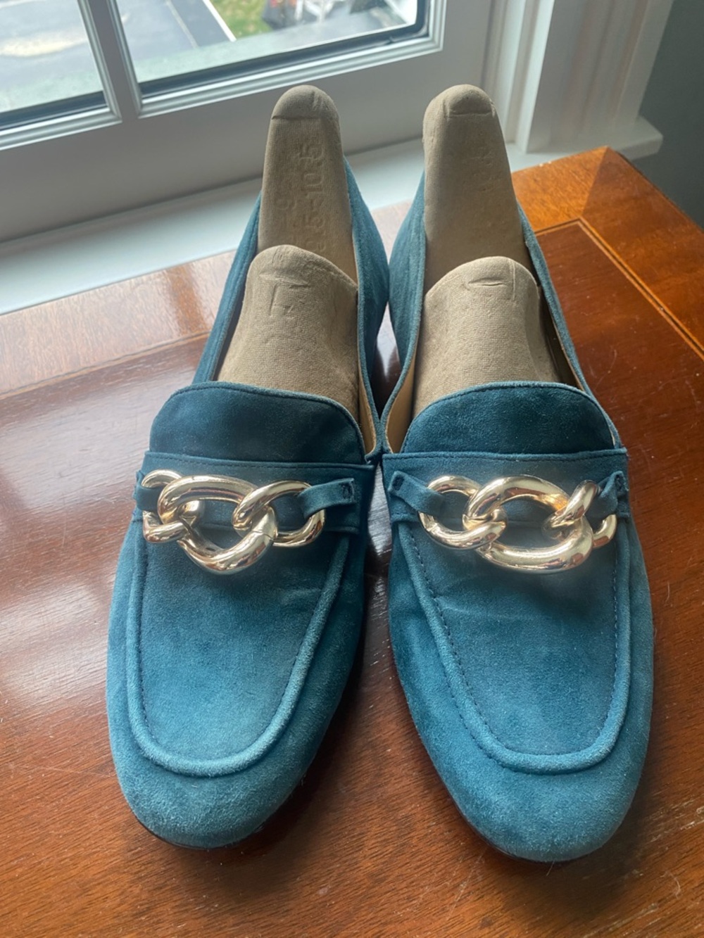 Talbots Size 8M Teal Suede Chain-Accent Women’s Loafers